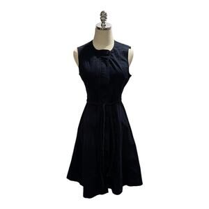 Derek Lam, Blue Sleeveless Crew Neck Belted Tie A-Line Dress Size 46/US Med